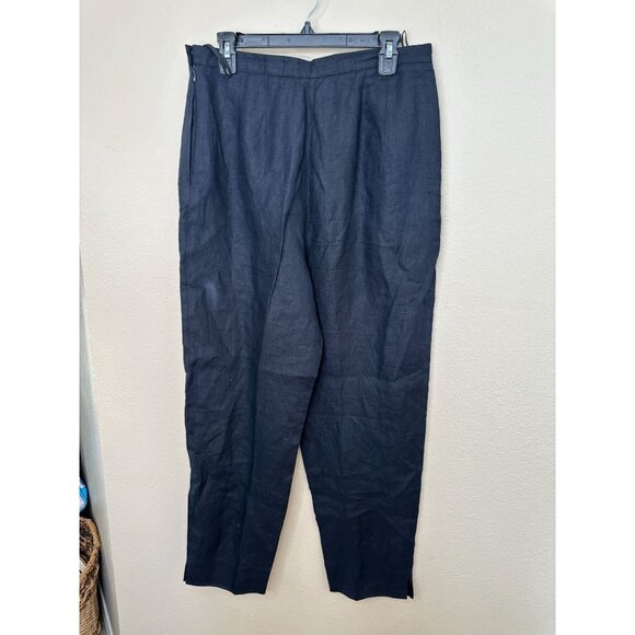 Vintage Talbots Womens Black Pants 14 irish linen wide leg dress pants button - Picture 5 of 8